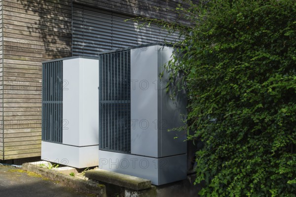 Two heat pumps in front of a house in Düsseldorf, Germany