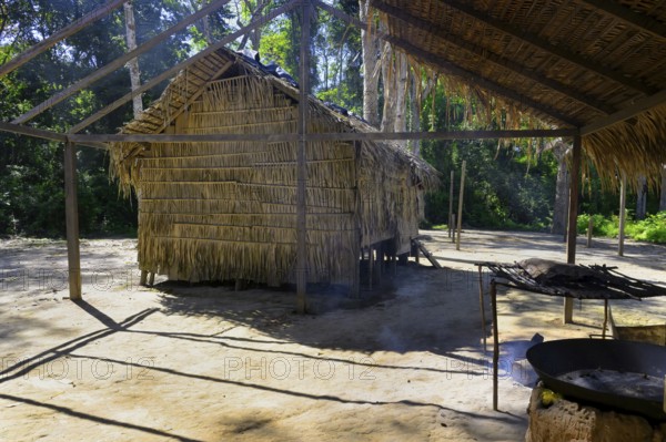 Traditional wooden house of the Tuyuca natives people village, Manaus, Amazonia State, Brazil