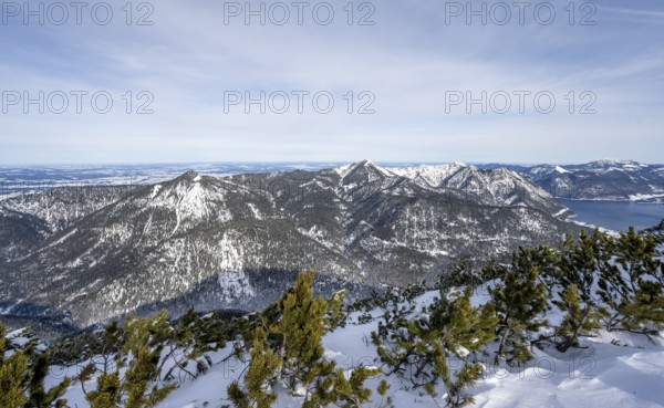 Summit of the Simetsberg, mountain panorama with Heimgarten and Herzogstand, Estergebirge, Bavarian Prealps, Bavaria Germany