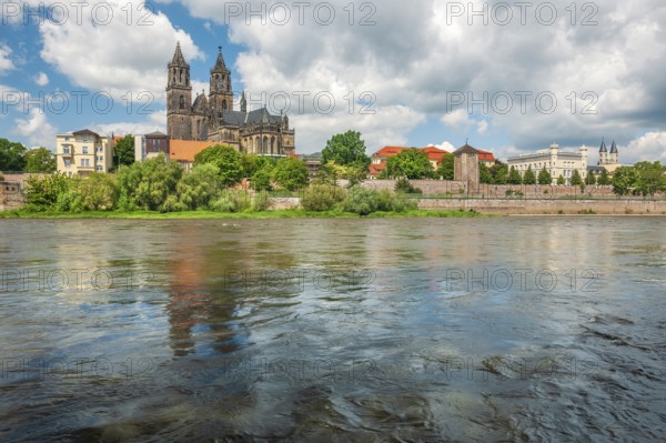 The Gothic Magdeburg Cathedral on the River Elbe, Magdeburg, Saxony-Anhalt, Germany