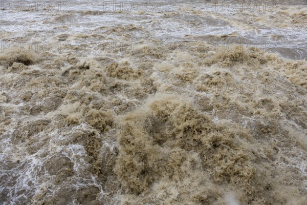Symbolic image Extreme weather, global warming, climate change, floods, Neckar river, Poppenweiler, Baden-Württemberg, Germany