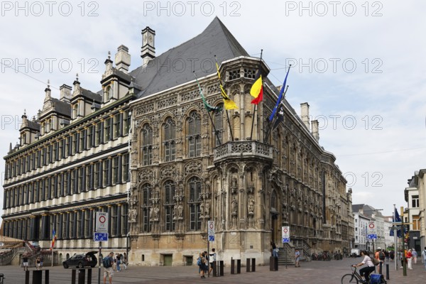 Historic town hall Stadhuis, right and centre Flamboyant Gothic wing, left Renaissance wing, Ghent, Flanders, Belgium