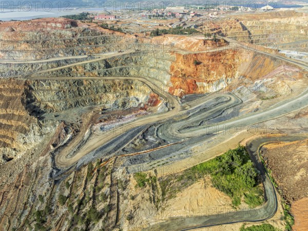 Aerial view of Corta Atalaya open pit mine, copper mine, Rio Tinto, Minas de Rio Tinto, Andalusia, Spain