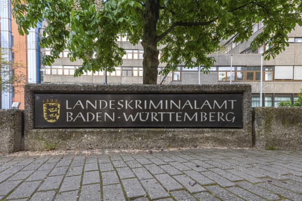 Baden-Württemberg State Office of Criminal Investigation, police authority, sign with state coat of arms, Bad Cannstatt, Stuttgart, Baden-Württemberg, Germany