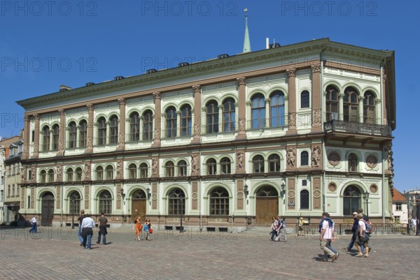 Art Nouveau façade of the stock exchange on Cathedral Square, Old Town of Riga, Latvia