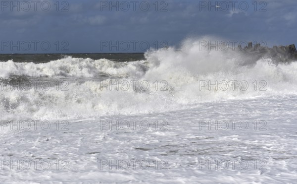 Tetrapods during a storm at the North Sea, Denmark