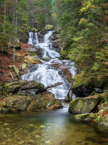 Riesloch nature reserve, Riesloch Falls, Riesloch Falls, Riesbach waterfall, also known as Rissloch, Bodenmais, Bavarian Forest, Lower Bavaria, Bavaria, Germany