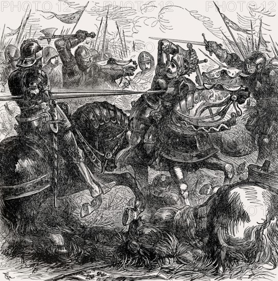 Death of King Richard III at the Battle of Bosworth Field on 22nd August 1485 in the Wars of the Roses, From British Battles on Land and Sea, by James Grant