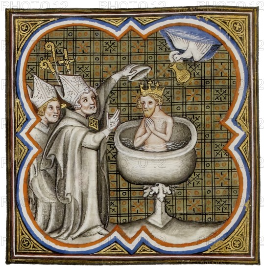 Baptism of Clovis by Saint Remigius, cathedral of Reims, 496, Clovis, Chlodovechus, Chlodwig I., Chlodowech, 466-511, King of the Franks of the Merovingian dynasty