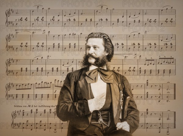 Johann Baptist Strauss II, 1825 – 1899, Austrian composer and violinist, 1879, digitally edited, notesheet from „The Blue Danube“
