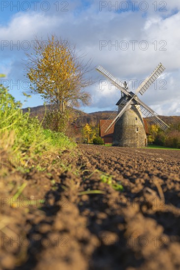 View of the Eisbergen windmill or Röckemann's mill, Porta Westfalica, Minden Lübbecke district, Weserbergland, North Rhine-Westphalia, Germany
