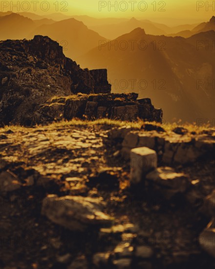Thaneller summit at sunset in the Lechtal valley in Tyrol with a wonderful view of the surrounding mountains. Tyrol, Austria