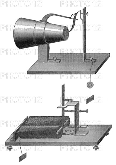 Telephone transmitter mechanism by Johann Philipp Reis, 1834 – 1874, German scientist and inventor