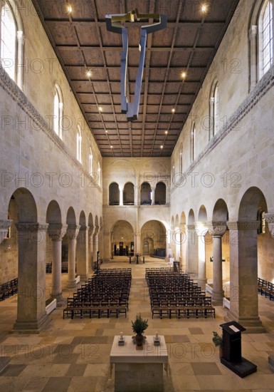 Interior view with nave, Collegiate Church of St Servatius, UNESCO World Heritage Site, Quedlinburg, Saxony-Anhalt, Germany