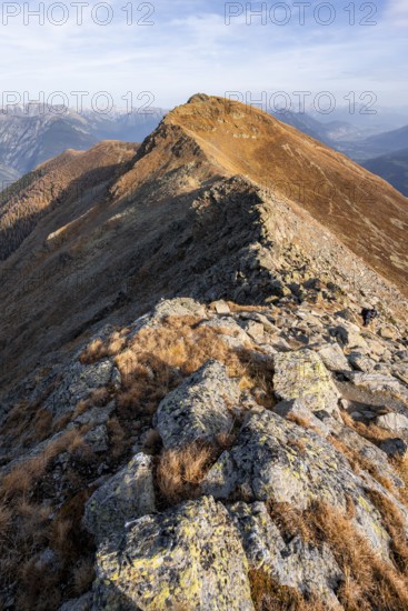 Venet ridge with Kreuzjoch summit, view from the Venet ridge to mountains of the Parzinn group in the Lechtal Alps, in autumn, Venet crossing, Ötztal Alps, Tyrol, Austria