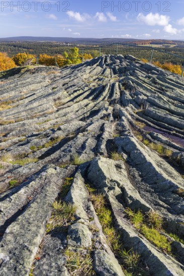 Exposed basalt outcrop from volcanic times, Hirtstein, Marienberg, Erzgebirge, Saxony, Germany