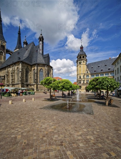 Church of St Jacob and town hall on the market square, Köthen, Saxony-Anhalt, Germany