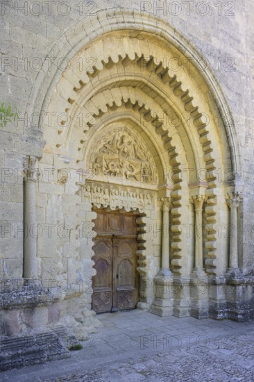 Notre Dame de Ganagobie Abbey main portal on the west façade, Ganagobie, Alpes-de-Haute-Provence, France