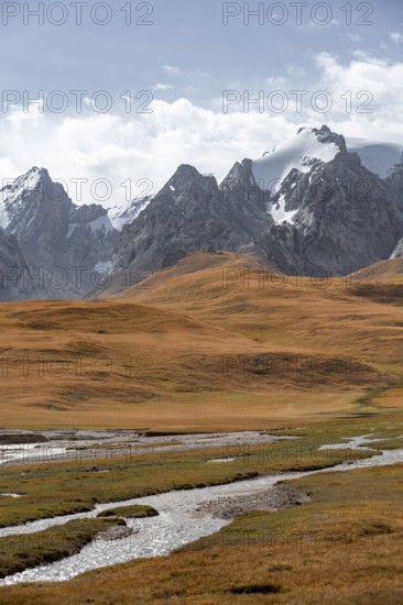 Mountain with glacier in the Keltan Mountains, Sary Beles Mountains, Tien Shan, Naryn Province, Kyrgyzstan