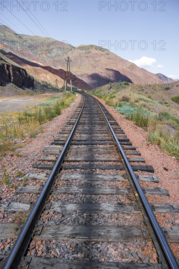 Train line, railway tracks, Chuy Province, Kyrgyzstan