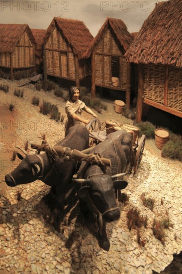 Model of Iron Age village life, Iron Age museum, Andover, Hampshire, England, UK