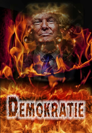 Symbolic image, democracy versus autocracy, US democracy in danger, EU and Germany under political pressure, industry, Donald Trump, tariff threats, Elon Musk, Mark Zuckerberg, social networks, fake news, rights broken, hate, hate speech, DSG Digital Services Act, re-election, USA, politics, announcements, vendetta, wanted dictator, Republicans, US electoral system, global danger, lies, 2nd term, global burden, Ukrainian war, storming White House