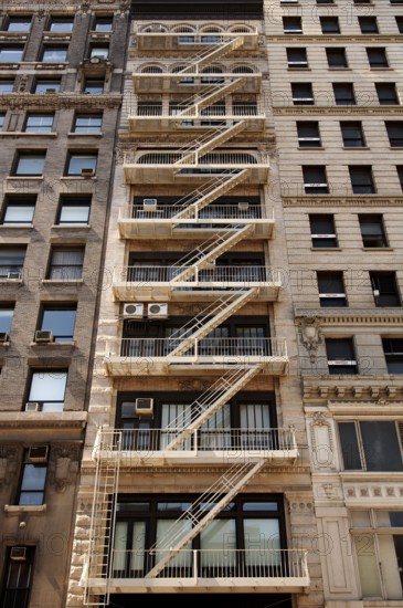 Fire escapes of a high-rise building, New York City, USA