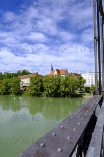 University Church of St Nikola from the Inn footbridge, Fünferlsteg over the Inn, Passau, Lower Bavaria, Bavaria, Germany