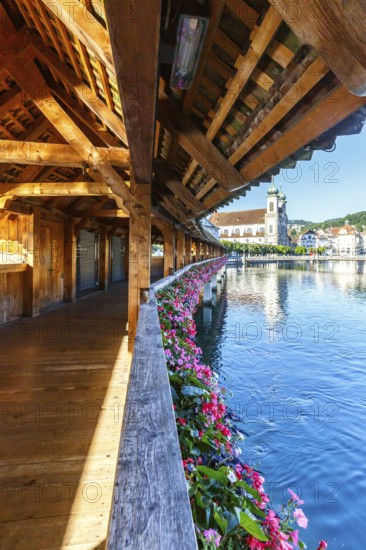Chapel Bridge town on the river Reuss with bridge in Lucerne, Switzerland