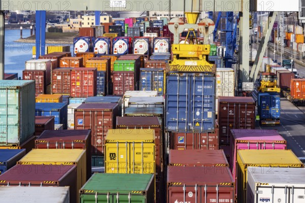 The port of Mannheim is one of the most important inland ports in Europe. The harbor basins stretch across the Rhine and Neckar. Container terminal in Mühlauhafen. Mannheim, Baden-Württemberg, Germany