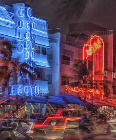 Ocean drive by night, South Beach, Miami, Florida, USA