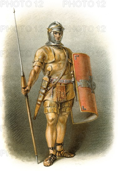 Roman legionary with armor, shield and lance