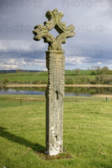 Cross in St. Mary's Augustinian Priory, Augustinian Monastery St. Mary, Devenish Island, Lough Erne, Fermanagh County, Northern Ireland, Great Britain