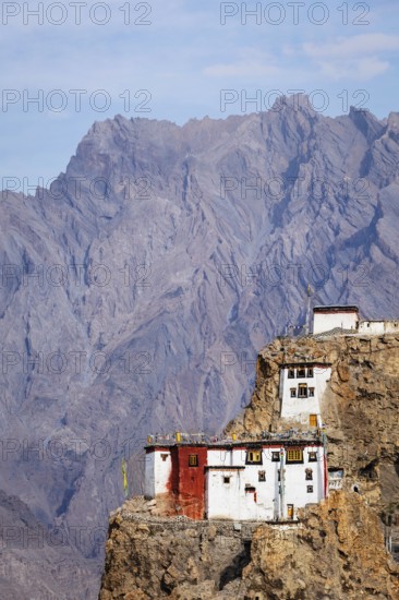 Dhankar gompa (monastery) on cliff. Dhankar, Spiti valley, Himachal Pradesh, India