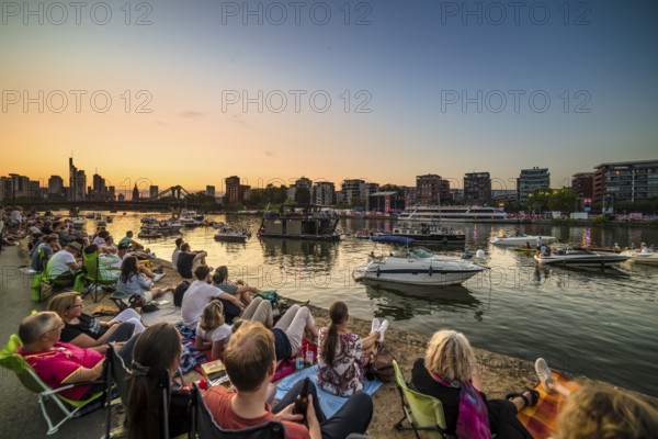 Europe Open Air Concert at the Weseler Werft in front of the Skyline am Main, Deutschherrnufer, Frankfurt am Main, Hesse, Germany