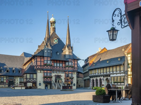Market square and historic town hall, Wernigerode, Harz, Saxony-Anhalt, Germany