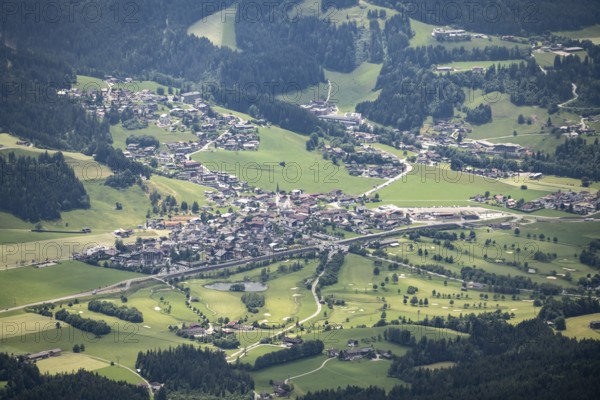 View of St. Johann in Tyrol, view of the village, Tyrol, Austria