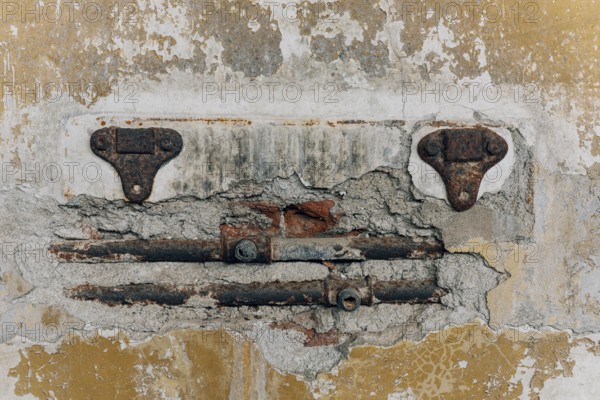 Exposed rusty water pipes, abandoned Swift factory, The Swift refrigerator in Puerto San Julián, Puerto San Julián, Santa Cruz Province, Argentina