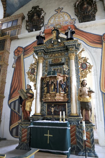 Pulpit altar, Cathedral of the Rhön, Protestant church, Helmershausen, Rhönblick parish, Schmalkalden-Meiningen district, Thuringia, Germany