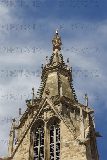 St Mary's Church Reutlingen, sacred building built from 1247 to 1343, cultural monument, Gothic church, Reformation church, Protestant church, place of worship, Christian architecture, main tower, church tower, golden angel, restored in neo-Gothic style, Reutlingen, Baden-Württemberg, Germany