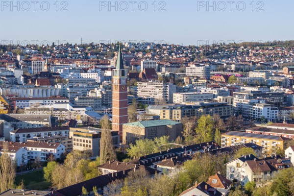 City view with city centre and residential buildings, aerial view. Pforzheim, Baden-Württemberg, Germany
