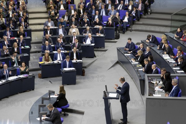 Friedrich Merz (CDU) speaks in the direction of the AfD parliamentary group during a Bundestag debate on a government statement on domestic policy issues in the German Bundestag, Berlin, 29 January 2025 Friedrich Merz (CDU) proposes a new law to tighten immigration controls and hints that he would also be open to support from the far-right AfD (Alternative for Germany) party in the vote