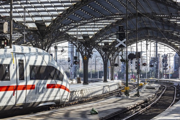 Cologne Central Station, platform hall and ICE. Cologne, North Rhine-Westphalia, North Rhine-Westphalia, Germany