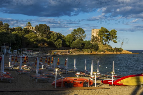 Torre di Santa Maria Navarrese, sunset, Santa Maria Navarrese, Gulf of Orosei National Park, Baunei, Nuoro, Sardinia, Italy