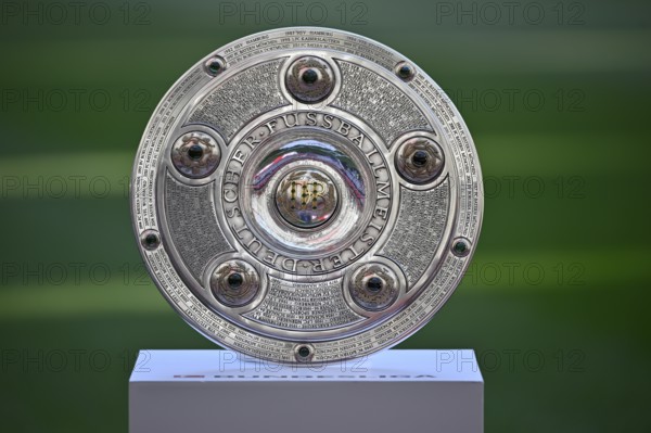 Bundesliga Meisterschale, trophy, cup, on podium, Allianz Arena, Munich, Bavaria, Germany