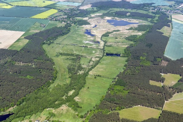 Aerial photo, Rambower Moor, flow-through moor, nature reserve, Prignitz, Brandenburg, moor, biosphere reserve, Elbe-Brandenburg river landscape