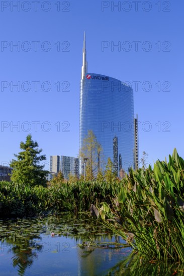 Torre Unicredit corporate headquarters, high-rise buildings, skyscrapers, Parco Biblioteca degli Alberi, Porta Nuova district, Milan, Lombardy, Italy