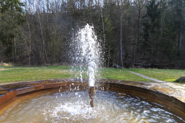 Neumühle thermal spring with a constant water temperature of 25 degrees Celsius, Geilsdorf, Weischlitz, Vogtland, Saxony, Germany