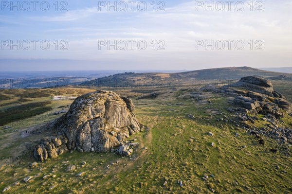 Haytor Rocks from a drone, Dartmoor Park, Devon, England, United Kingdom