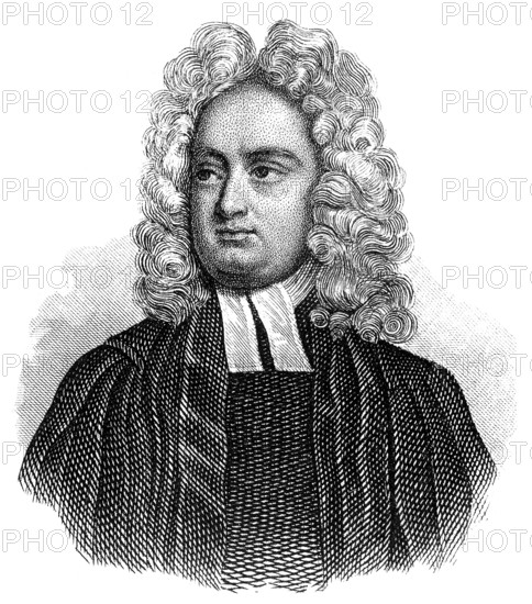 Jonathan Swift or Isaac Bickerstaff, 1667 - 1745, an Irish writer and satirist of the early Enlightenment, author of Gulliver's Travels, Portrait von Jonathan Swift oder Isaac Bickerstaff, 1667 - 1745, ein irischer Schriftsteller und Satiriker der frühen Aufklärung, Gullivers Reisen